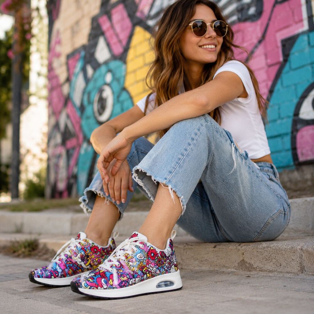 Skechers Vexx Uno Color Doodle Womens 10 Limited Edition Graffiti Sneakers